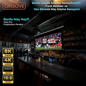 Groove Vizio Pro 150¨ Inch 332x188cm Blackout Işık Geçirmez Profesyonel Projeksiyon Perdesi +canlı Renkler+göz Koruması+leke Tutma