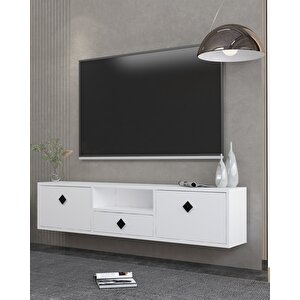 1305dropdd-1 Duvara Montaj Tv Sehpasi BEYAZ-SİYAH KULP Beyaz-Siyah