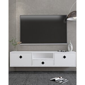 1305dropdd-1 Duvara Montaj Tv Sehpasi BEYAZ-SİYAH KULP Beyaz-Siyah