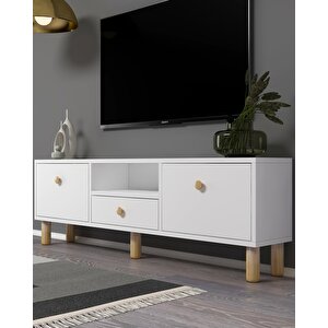 1310dropdd-1 Bohem Tv Sehpasi BEYAZ-SAFİR KULP Beyaz-Safir Meşe
