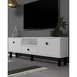 1310dropdd-1 Bohem Tv Sehpasi BEYAZ-SİYAH KULP Beyaz-Siyah