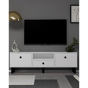 1310dropdd-1 Bohem Tv Sehpasi BEYAZ-SİYAH KULP Beyaz-Siyah