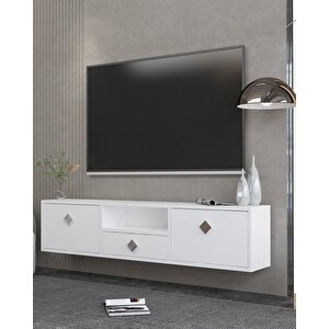 1305dropdd-1 Duvara Montaj Tv Sehpasi BEYAZ-GÜMÜŞ KULP Beyaz-Gümüş