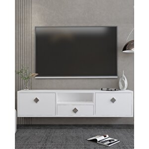 1305dropdd-1 Duvara Montaj Tv Sehpasi BEYAZ-GÜMÜŞ KULP Beyaz-Gümüş