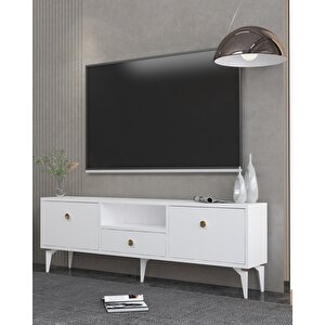 1300dropdh-1 Tv Sehpasi BEYAZ-ALTIN KULP Beyaz-Altın