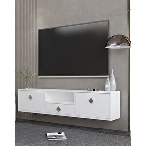 1305dropdd-1 Duvara Montaj Tv Sehpasi BEYAZ-ALTIN KULP Beyaz-Altın