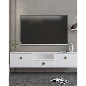 1305dropdd-1 Duvara Montaj Tv Sehpasi BEYAZ-ALTIN KULP Beyaz-Altın