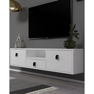 1309dropct-1 Duvara Montaj Tv Sehpasi BEYAZ-SİYAH KULP Beyaz-Siyah