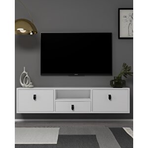 1309dropct-1 Duvara Montaj Tv Sehpasi BEYAZ-SİYAH KULP Beyaz-Siyah