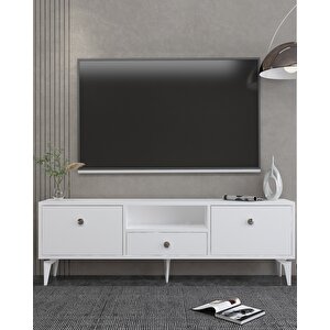 1300dropdh-1 Tv Sehpasi BEYAZ-GÜMÜŞ KULP Beyaz-Gümüş