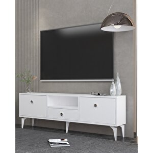 1300dropdh-1 Tv Sehpasi BEYAZ-GÜMÜŞ KULP Beyaz-Gümüş