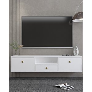 1301dropdh-1 Duvara Montaj Tv Sehpasi BEYAZ-ALTIN KULP Beyaz-Altın