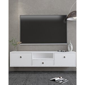 1301dropdh-1 Duvara Montaj Tv Sehpasi BEYAZ-GÜMÜŞ KULP Beyaz-Gümüş