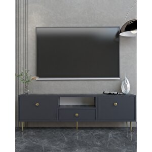 1307dropdd-1 Tv Sehpasi ANTRASİT-ALTIN KULP Antrasit
