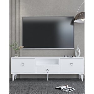 1302dropdd-1 Tv Sehpasi BEYAZ-GÜMÜŞ KULP Beyaz-Gümüş