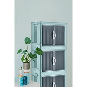 Çok Amaçlı Kapaklı Portatif İstiflenebilir Tekerlekli Organizer Dolap Mavi