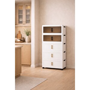 Çok Amaçlı Kapaklı Portatif İstiflenebilir Tekerlekli Organizer Dolap Beyaz