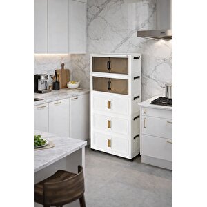 Çok Amaçlı Kapaklı Portatif İstiflenebilir Tekerlekli Organizer Dolap Beyaz