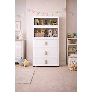 Çok Amaçlı Kapaklı Portatif İstiflenebilir Tekerlekli Organizer Dolap Beyaz