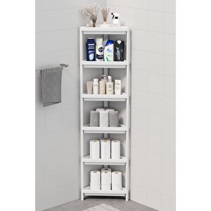 6 Katlı Üçgen Plastik Beyaz Banyo Mutfak Rafı Mit1233