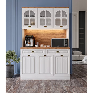 Guneystore Efes Kahve Köşesi - 140 Cm Mdf Mutfak Dolabı - Led Aydınlatmalı - Ücretsiz Montaj