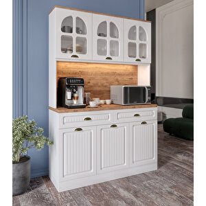 Guneystore Efes Kahve Köşesi - 140 Cm Mdf Mutfak Dolabı - Led Aydınlatmalı - Ücretsiz Montaj