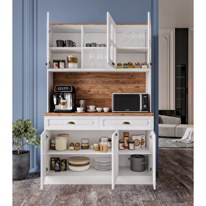 Guneystore Efes Kahve Köşesi - 140 Cm Mdf Mutfak Dolabı - Led Aydınlatmalı - Ücretsiz Montaj