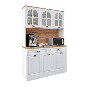 Guneystore Efes Kahve Köşesi - 140 Cm Mdf Mutfak Dolabı - Led Aydınlatmalı - Ücretsiz Montaj