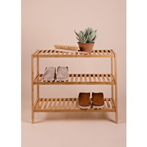The Mia Bambu 3 Katlı Düzenleyici Dolap Raf Ayakkabılık 70x59x26 Cm