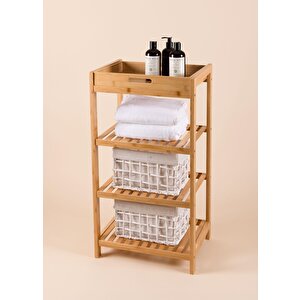 Bambu 4 Katlı Tepsili Düzenleyici Dolap Raf 75x40x30 Cm