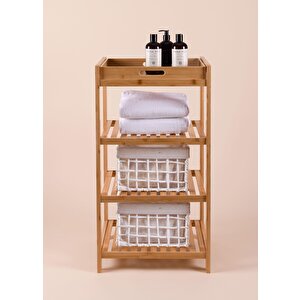 Bambu 4 Katlı Tepsili Düzenleyici Dolap Raf 75x40x30 Cm