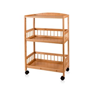 Bambu Tekerlekli 3 Katlı Düzenleyici Dolap Raf 80x53x30 Cm