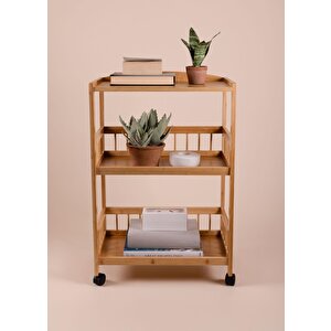 Bambu Tekerlekli 3 Katlı Düzenleyici Dolap Raf 80x53x30 Cm