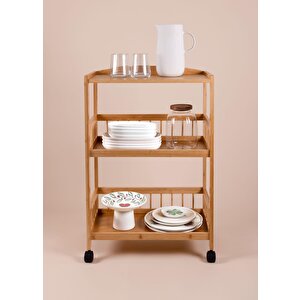 Bambu Tekerlekli 3 Katlı Düzenleyici Dolap Raf 80x53x30 Cm