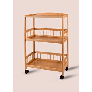 The Mia Bambu Tekerlekli 3 Katlı Düzenleyici Dolap Raf 80x53x30 Cm