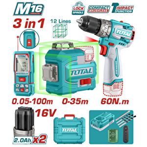 Avantaj Set - 16v Darbeli̇ Matkap, 16v 100m Lazer Metre Tosli250101e