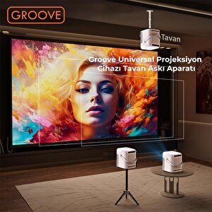 Vankyo Groove 30-60cm Alüminyum Projeksiyon Cihazı Tavan Askı Aparatı Duvar Bağlantı Aparatı Universal Projector Beyaz (360° Döneb