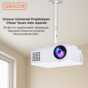 Vankyo Groove 30-60cm Alüminyum Projeksiyon Cihazı Tavan Askı Aparatı Duvar Bağlantı Aparatı Universal Projector Beyaz (360° Döneb
