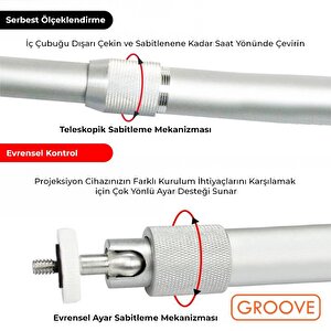 Vankyo Groove 30-60cm Alüminyum Projeksiyon Cihazı Tavan Askı Aparatı Duvar Bağlantı Aparatı Universal Projector Beyaz (360° Döneb