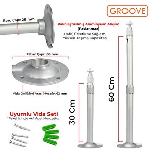 Vankyo Groove 30-60cm Alüminyum Projeksiyon Cihazı Tavan Askı Aparatı Duvar Bağlantı Aparatı Universal Projector Beyaz (360° Döneb