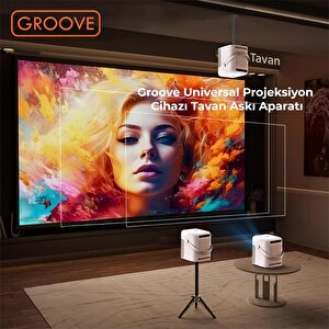 Vankyo Groove 30-60cm Alüminyum Projeksiyon Cihazı Tavan Askı Aparatı Duvar Bağlantı Aparatı Universal Projector Siyah (360° Döneb