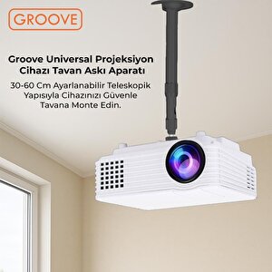 Vankyo Groove 30-60cm Alüminyum Projeksiyon Cihazı Tavan Askı Aparatı Duvar Bağlantı Aparatı Universal Projector Siyah (360° Döneb