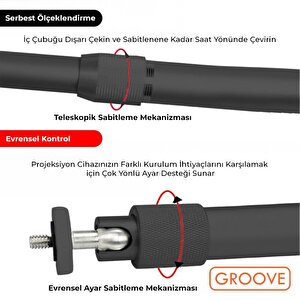 Vankyo Groove 30-60cm Alüminyum Projeksiyon Cihazı Tavan Askı Aparatı Duvar Bağlantı Aparatı Universal Projector Siyah (360° Döneb