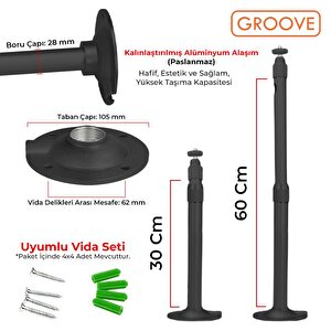Vankyo Groove 30-60cm Alüminyum Projeksiyon Cihazı Tavan Askı Aparatı Duvar Bağlantı Aparatı Universal Projector Siyah (360° Döneb