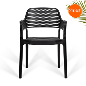 Hawaii Kollu Lüks Sandalye 2'li Set Siyah