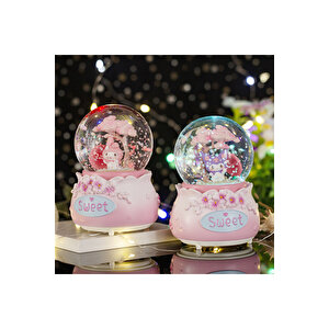 Melody Büyük Boy Kar Küresi Işıklı, Müzikli, Püskürtmeli, Pembe, 16x12