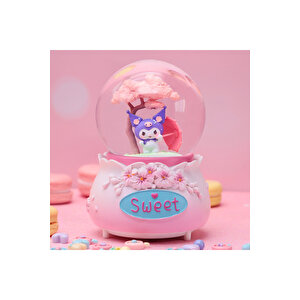 Kuromi Büyük Boy Kar Küresi Işıklı, Müzikli, Püskürtmeli, Pembe, 16x12