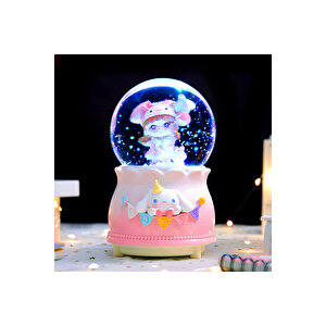 Sevimli Kız Büyük Boy Kar Küresi Işıklı, Müzikli, Püskürtmeli, Pembe, 16x12