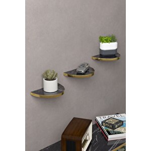 Duvar Rafı Dekoratif 3 Adet Çiçeklik Oval Altın Bendir Bendir