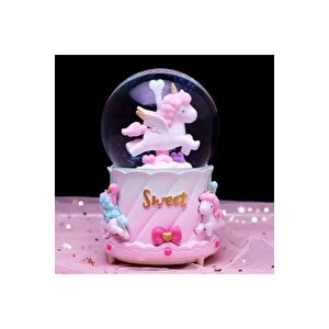 Unicorn Büyük Boy Kar Küresi Işıklı, Müzikli, Püskürtmeli, Pembe, 16x12
